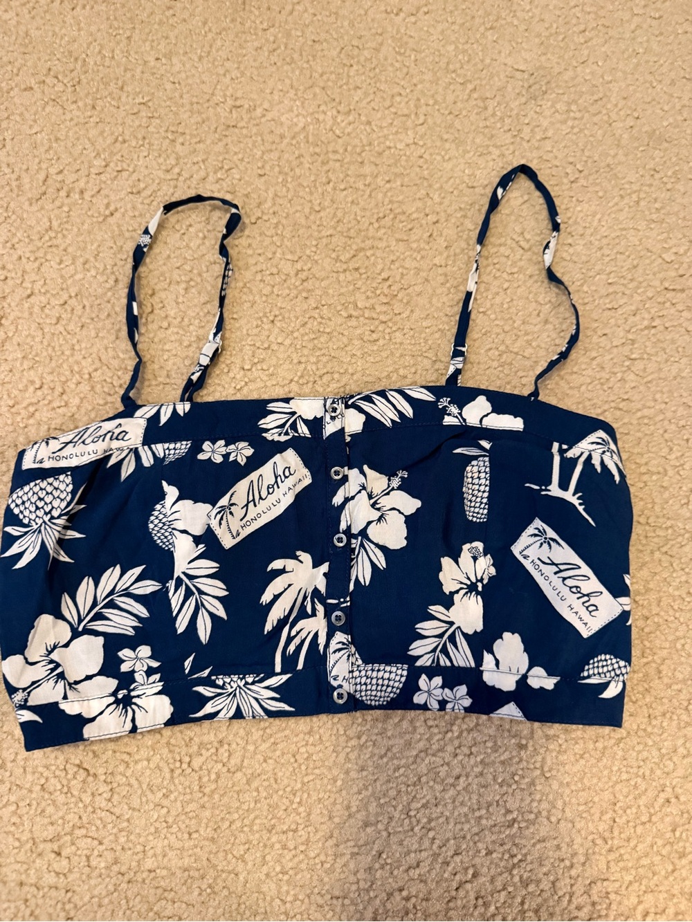 Hollister Navy Textured Top with Tag Detail